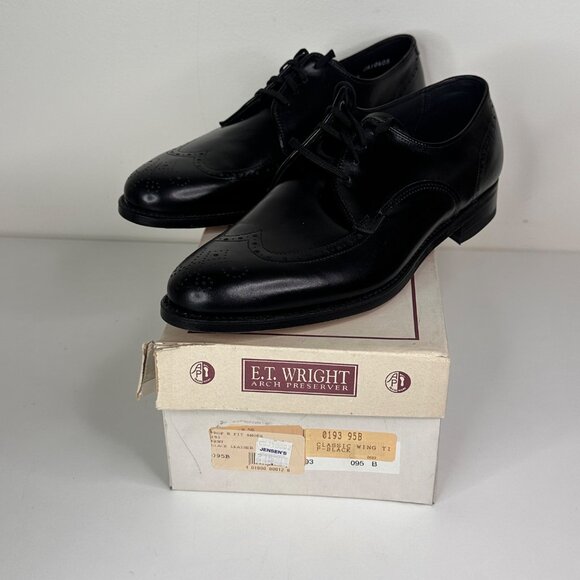 E.T. Wright Mens Black Leather Wingtip Dress Shoes Size 9 1/2 B - Picture 8 of 10